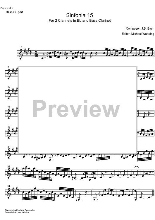 Three Part Sinfonia No.15 BWV 801 b minor - Bass Clarinet