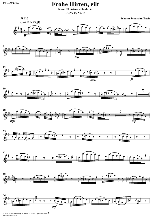 "Frohe Hirten, eilt", Aria, No. 15 from Christmas Oratorio, BWV248 - Flute or Violin
