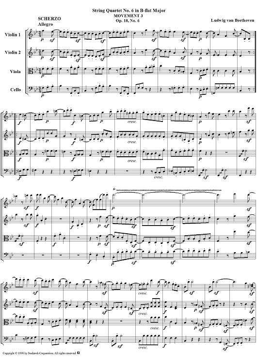 String Quartet No. 6, Movement 3 - Scherzo - Score