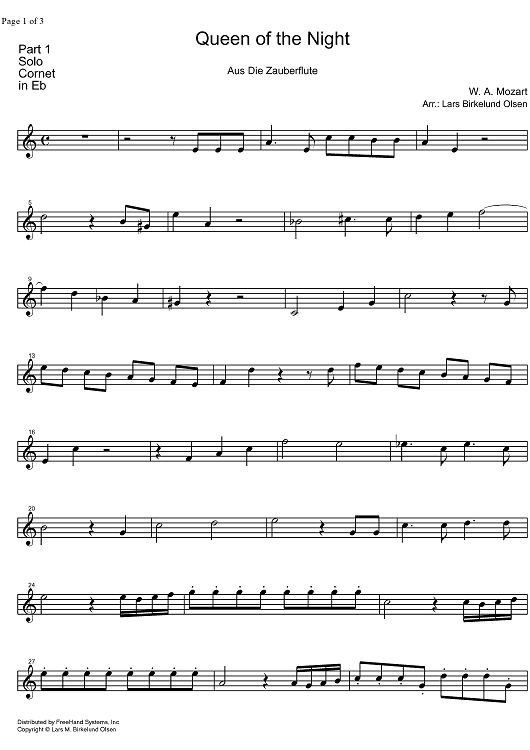 Der Hölle Rache kocht in Meinen Herzen from Die Zauberflöte KV620 - Solo Cornet in E-flat