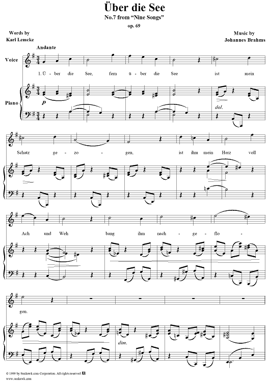 Über die See - No. 7 from "Nine Songs" Op. 69