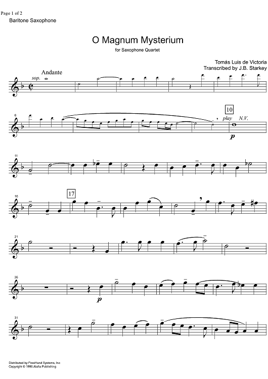 O Magnum Mysterium - Baritone Saxophone