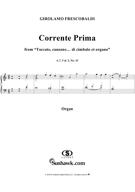 Corrente Prima, No. 33 from "Toccate, canzone ... di cimbalo et organo", Vol. II