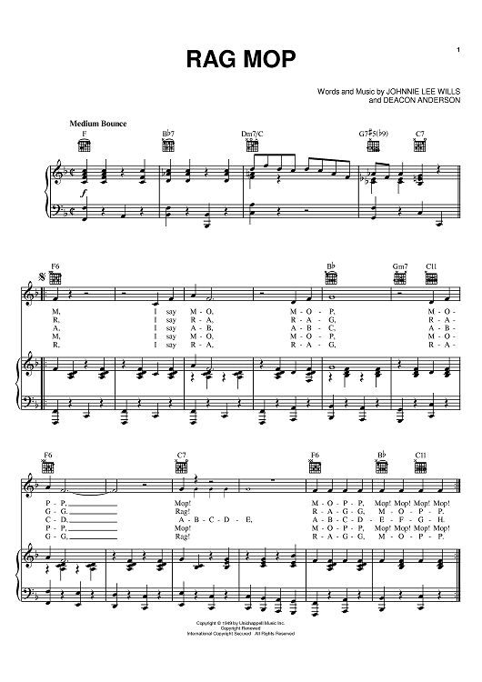 Rag Mop" Sheet Music by Johnnie Lee Wills for Piano/Vocal/Chords