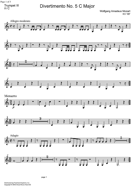 Divertimento No. 5 C Major KV187 - Trumpet in C 1