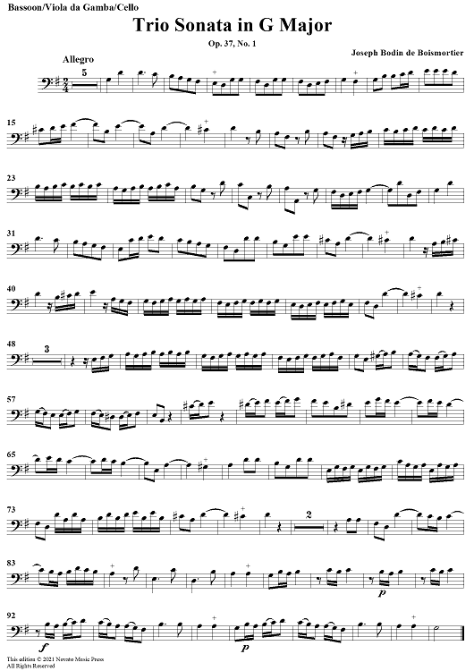Trio Sonata in G Major Op. 37 No. 1 - Bassoon/Viola da Gamba/Cello