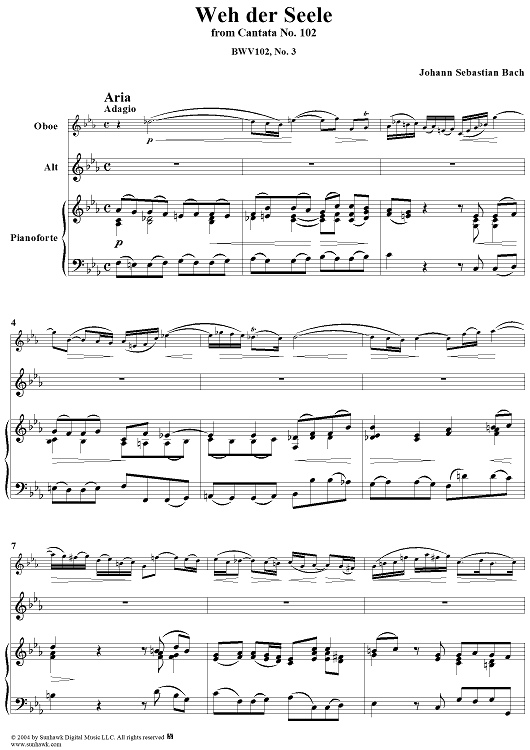 "Weh! der Seele", Aria, No. 3 from Cantata No. 102: "Herr, deine Augen sehen nach dem Glauben" - Piano Score