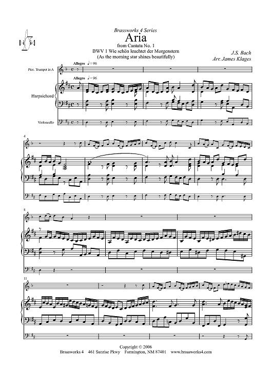Aria (from Cantata No. 1) - Harpsichord Score
