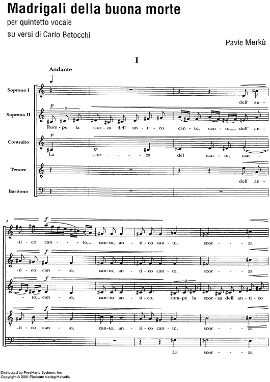 Madrigali della buona morte - Score
