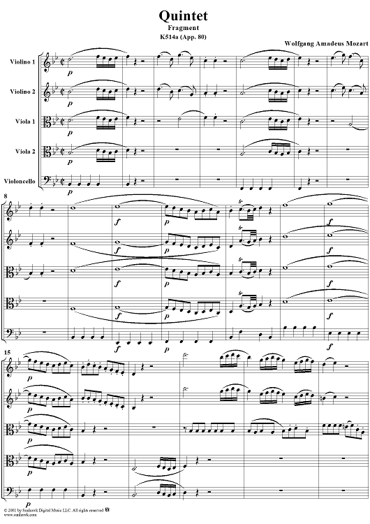 Quintet, K514a - Full Score