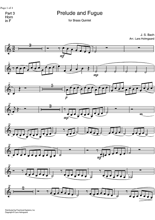 Prelude and Fugue F Major BWV 856 - Horn in F