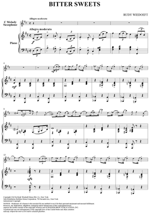 Bitter Sweets - Piano Score (for C Melody Sax)