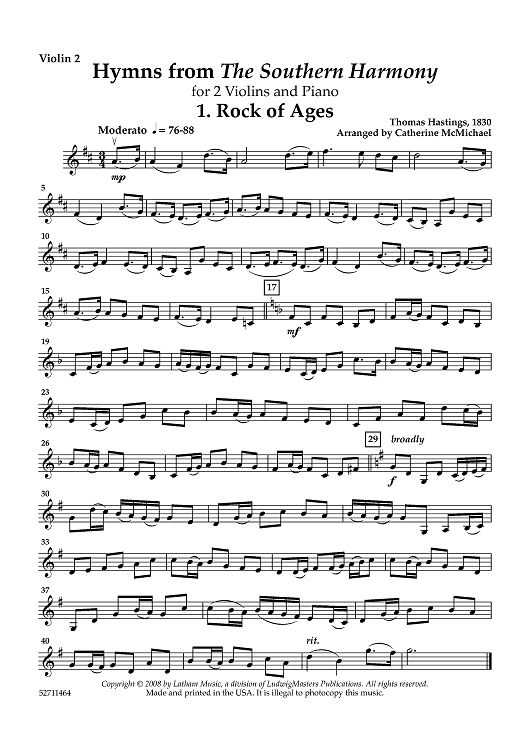 Hymns from "The Southern Harmony" for 2 Violins and Piano - Violin 2
