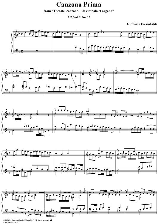 Canzona Prima, No. 13 from "Toccate, canzone ... di cimbalo et organo", Vol. II