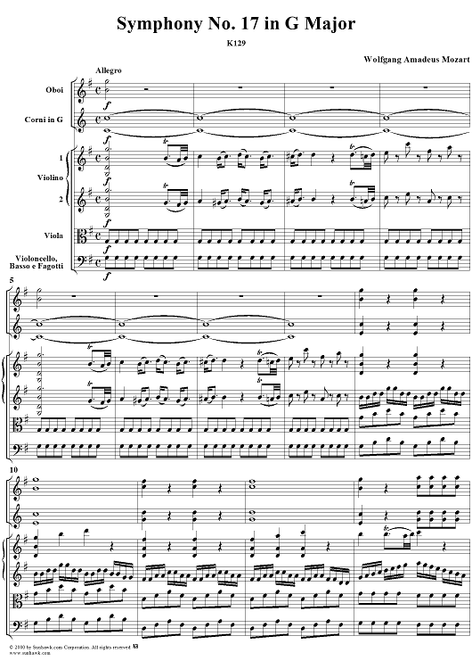 Symphony No. 17 in G Major, K129 - Full Score