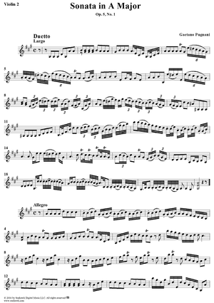 Sonata in A Major, Op. 5, No. 1 - Violin 2