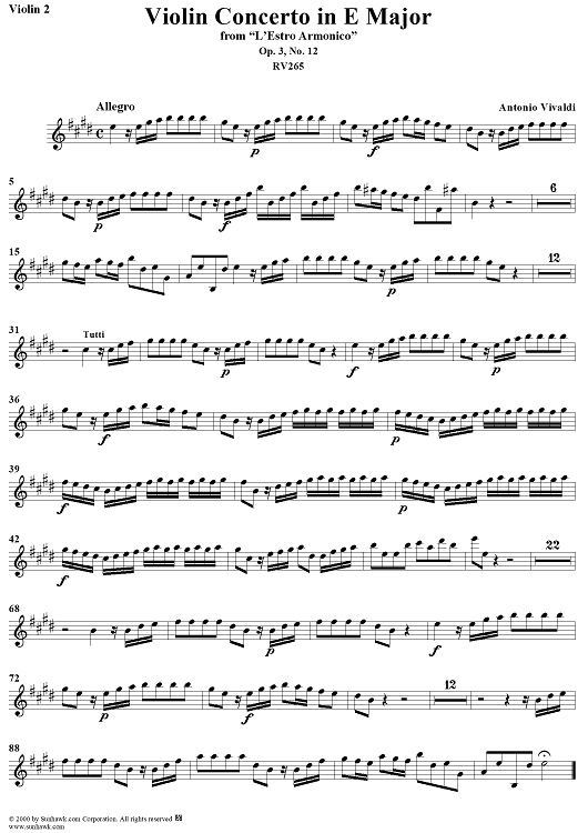 Violin Concerto in E Major    - from "L'Estro Armonico" - Op. 3/12  (RV265) - Violin 2