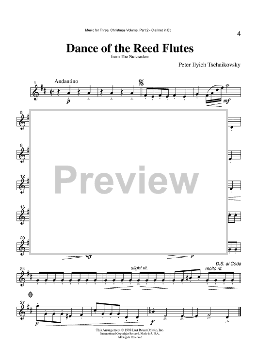 Dance of the Reed Flutes from The Nutcracker - Part 2 Clarinet in Bb