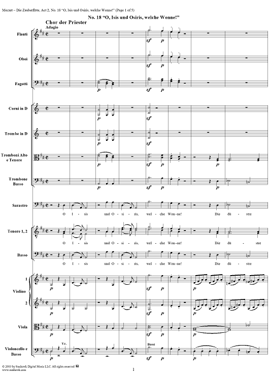 "O, Isis und Osiris, welche Wonne!", No. 18 from  "Die Zauberflöte", Act 2 (K620) - Full Score
