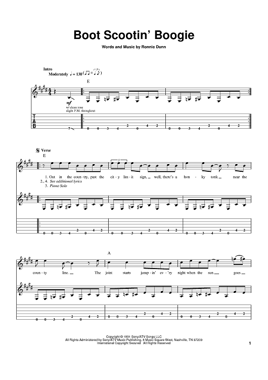 Boot Scootin' Boogie" Sheet Music by Brooks & Dunn for Guitar Tab