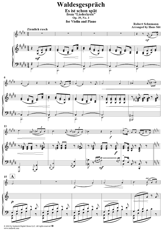 Liederkreis, Op. 39, No. 03, "Waldesgespräch" (in the forest), - Piano
