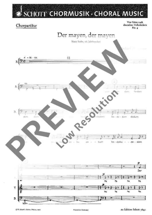 Vier Sätze nach deutschen Volksliedern - Choral Score