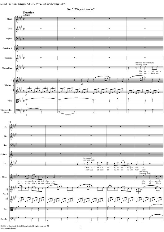 "Via, resti servita", No. 5 from "Le Nozze di Figaro", Act 1, K492 - Full Score