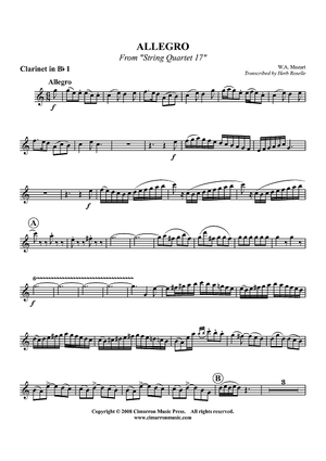 Allegro from "String Quartet 17" - Clarinet 1 in B-flat