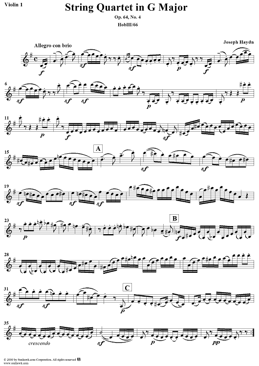 String Quartet in G Major, Op. 64, No. 4 - Violin 1