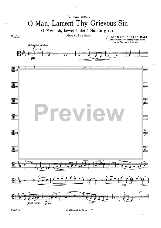 O Man, Lament Thy Grievous Sin (O Mensch bewein dein' Sünde Gross) - Viola