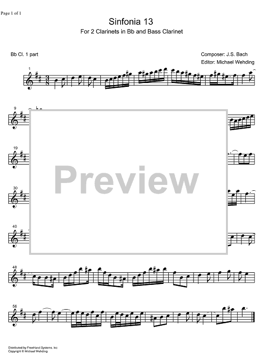 Three Part Sinfonia No.13 BWV 799 a minor - B-flat Clarinet 1