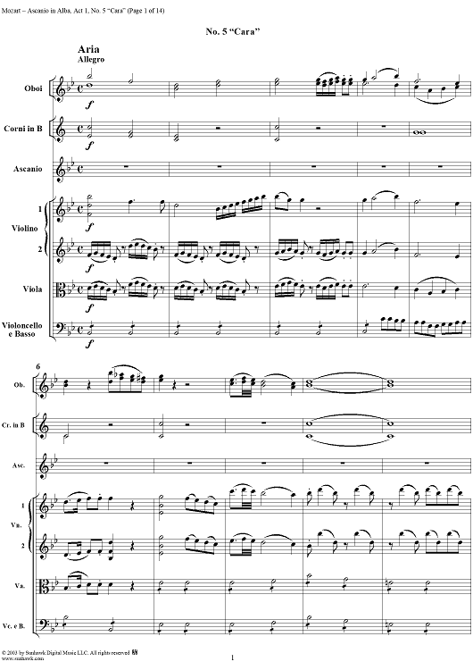 "Cara", No. 5 from "Ascanio in Alba", Act 1, K111 - Full Score