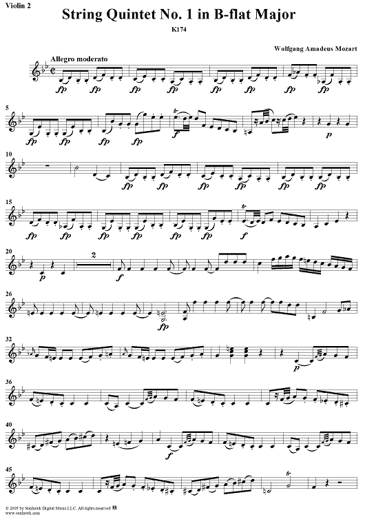 String Quintet No. 1 in B-Flat Major, K174 - Violin 2