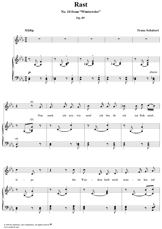 Winterreise (Song Cycle), Op.89, No. 10 - Rast, D911 - No. 10 from "Winterreise"  Op.89