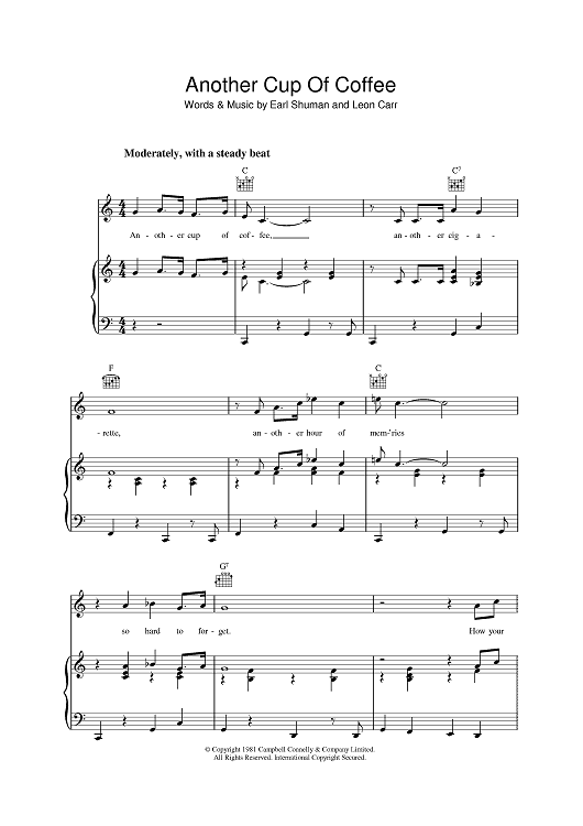 Another Cup Of Coffee" Sheet Music by Earl Shuman for  Piano/Vocal/Chords - Sheet Music Now