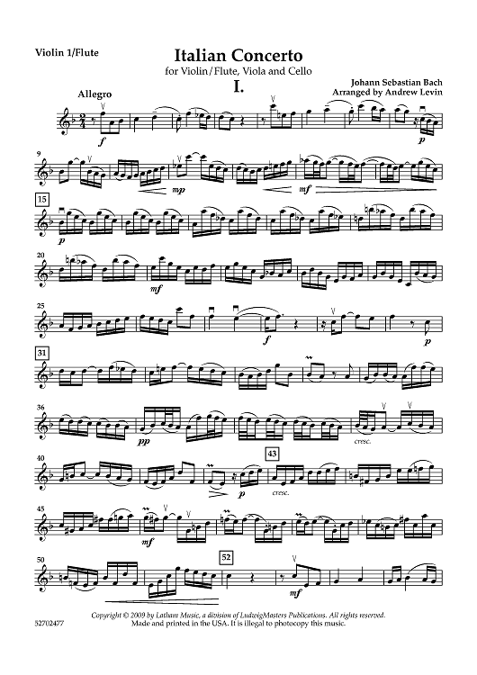 Italian Concerto for Violin/Flute, Viola and Cello - Violin 1/Flute