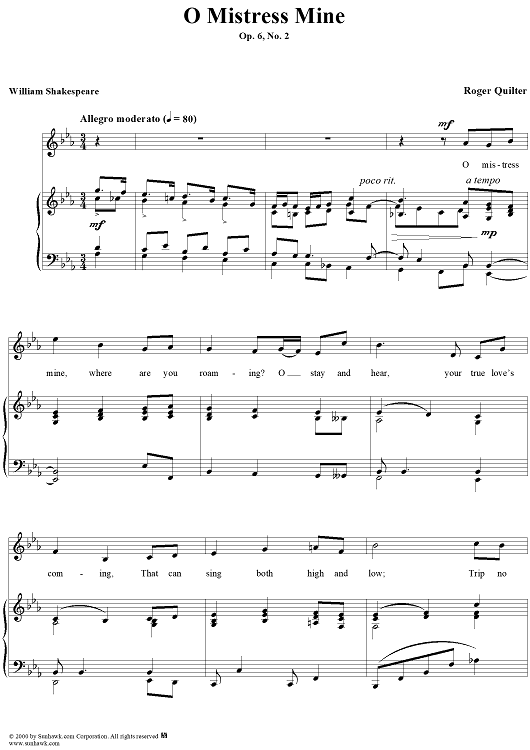 O Mistress Mine - op. 6, no. 2