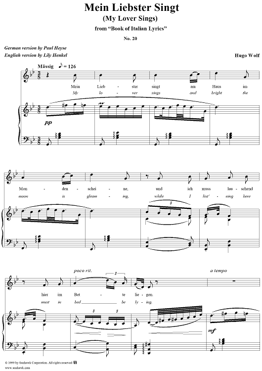 Italienisches Liederbuch, nach Paul Heyse, Part 1, No. 20 - Mein Liebster singt am Haus im Mondenschein