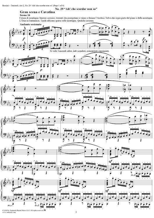 Ah! che scordar non so: No. 29 from "Tancredi", Act 2, Scene 16 - Score