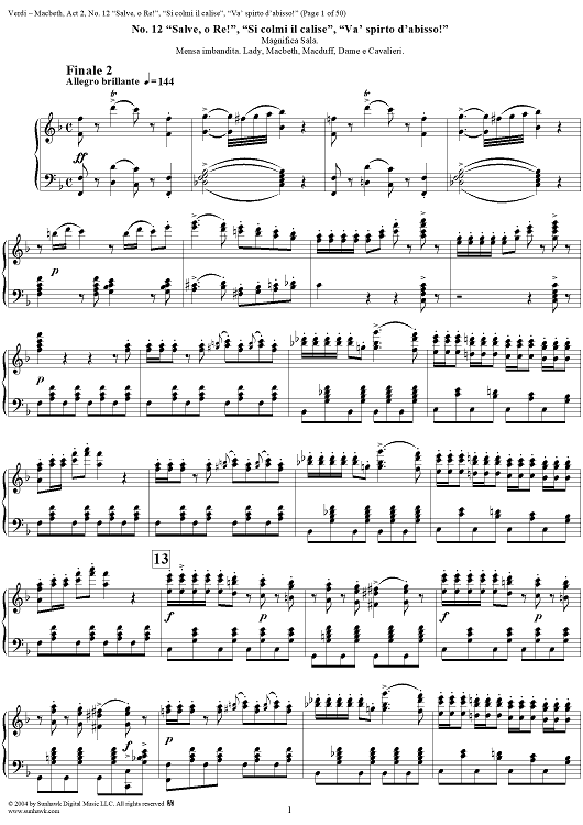 Macbeth, Act 2, No. 12, Finale II. "Salve, o Re!", "Si colmi il calise", "Va' spirto d'abisso!"