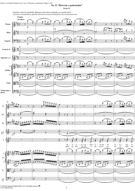 "Ricevete, o padroncina", No. 21 from "Le Nozze di Figaro", Act 3, K492 - Full Score