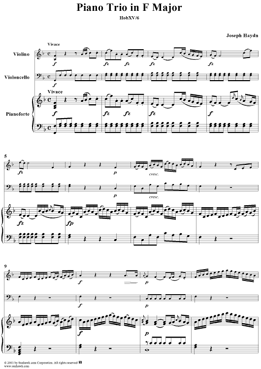 Piano Trio in F Major, HobXV/6 - Piano Score
