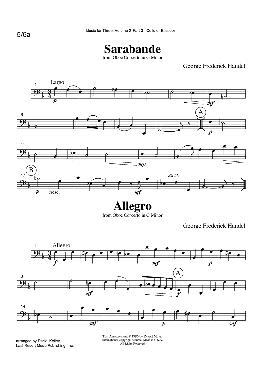 Sarabande & Allegro from Oboe Concerto in G Minor - Part 3 Cello or Bassoon