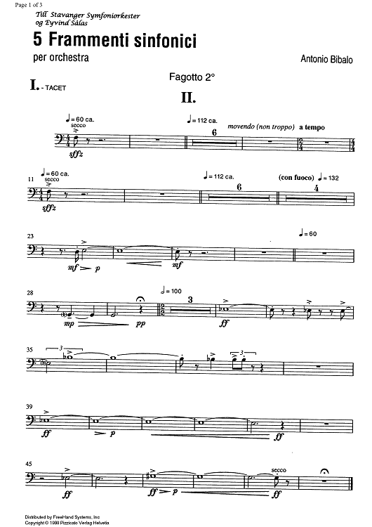 5 Frammenti sinfonici - Bassoon 2