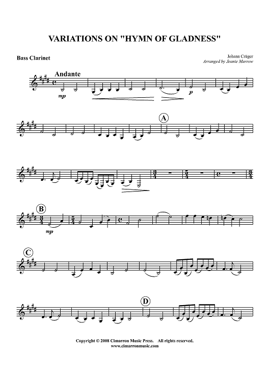Variations on a Hymn of Gladness - Bass Clarinet