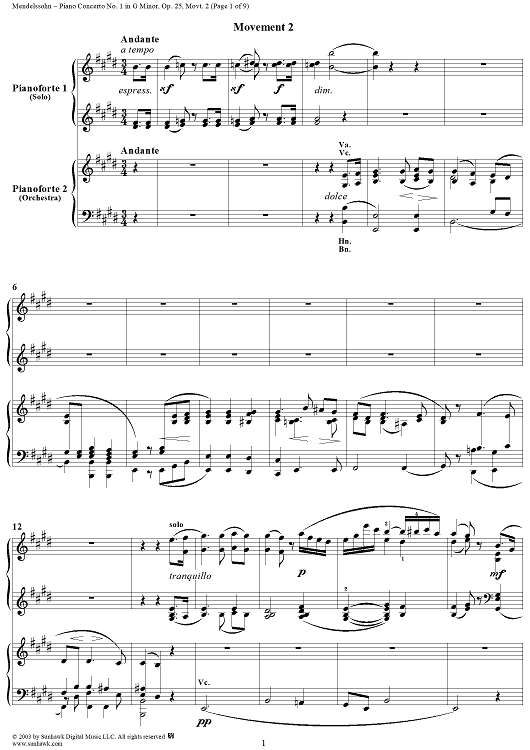 Piano Concerto no. 1 in G minor, Op. 25  Movt. 2