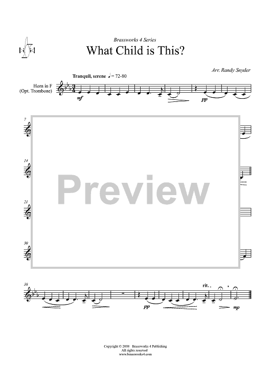 What Child Is This? - Horn in F (opt. Trombone 1)