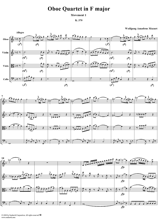 Oboe Quartet, K370, Movement 1 - Score