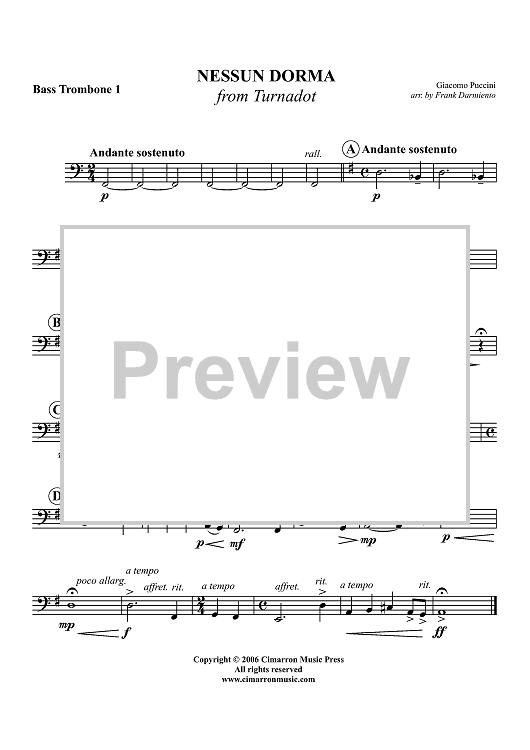 Nessun Dorma - Bass Trombone 1