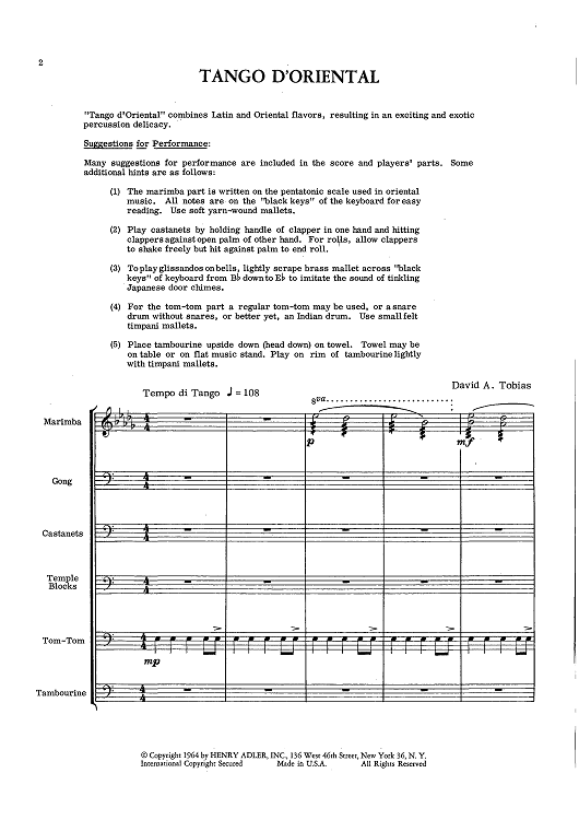 Tango D'Oriental - Score